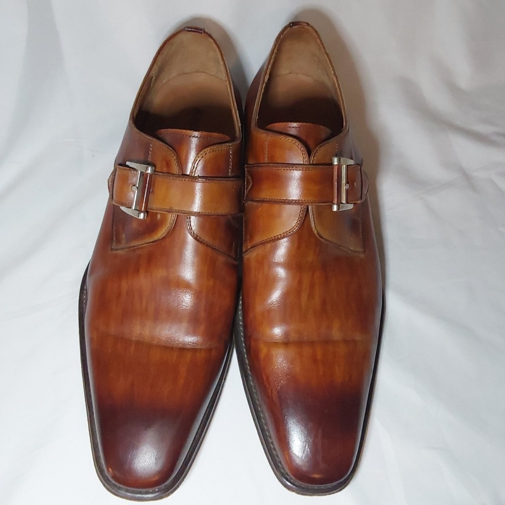 Magnanni Men's Monk Strap 10.5M Tobacco Brown Burnished Leather‎ Dress Shoes